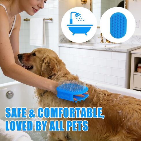 Upgraded Double-Sided Dog Brush for Shedding & Deshedding, Silicone Pet Bath Brush for Long Short Haired Dogs and Cats, Dog Grooming Brush for Shower, Massage, 3-in-1 Hair Removal Comb in Kuwait