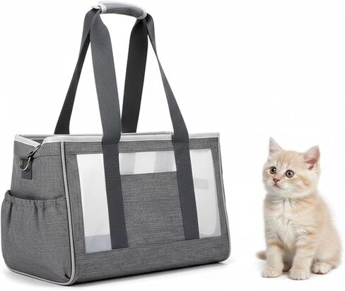 Pet Carrier Bag Up to 11 Lbs / 5 Kg, Breathable Portable Travel Pet Tote Bag, Gray L Size Transparent Handbag for Puppy, Small Dogs and Cats, 17.3 X 6.7 X 11.4 in in Kuwait