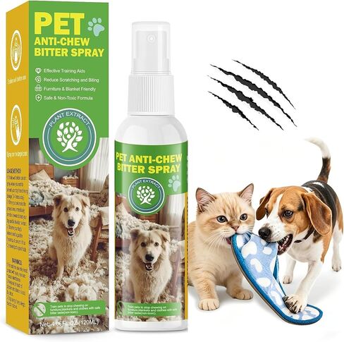 Anti-Chew Bitter Apple Spray for Dogs 120ml, Deter Dogs and Cats from Chewing Furniture and Other Household Items, Friendly Formula Training Spray for Indoor & Outdoor Use in Kuwait
