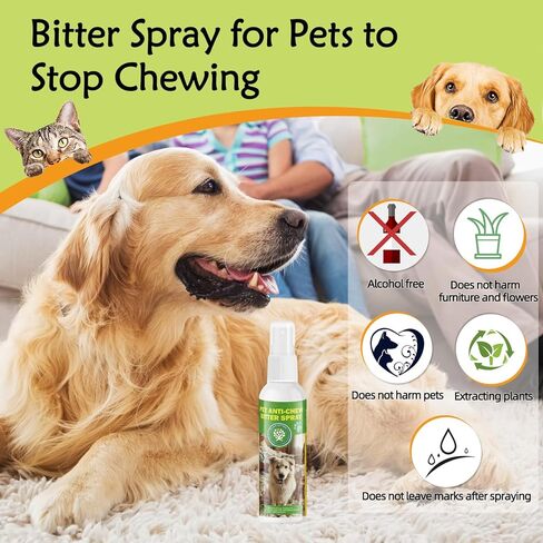 Anti-Chew Bitter Apple Spray for Dogs 120ml, Deter Dogs and Cats from Chewing Furniture and Other Household Items, Friendly Formula Training Spray for Indoor & Outdoor Use in Kuwait