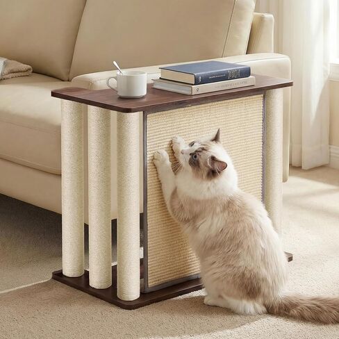 Veehoo Couch Protector from Cat Claws, Couch End Table with Cat Scratch Panel and Scratching Posts, Pet Corner Sofa Side Table Scratcher, Back Walnut, Left in Kuwait