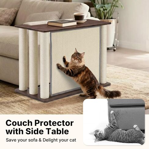Veehoo Couch Protector from Cat Claws, Couch End Table with Cat Scratch Panel and Scratching Posts, Pet Corner Sofa Side Table Scratcher, Back Walnut, Left in Kuwait