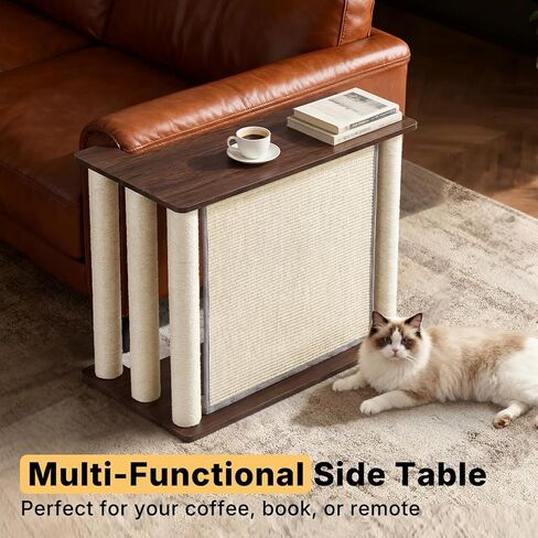 Veehoo Couch Protector from Cat Claws, Couch End Table with Cat Scratch Panel and Scratching Posts, Pet Corner Sofa Side Table Scratcher, Back Walnut, Left in Kuwait