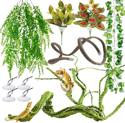 Reptile Vines, Reptile Plants for Bearded Dragon Tank Accessories, Chameleon Cage Accessories, Flexible Jungle Climbing Vines, Terrarium Fake Plants Habitat Decor for Chameleon, Lizards, Gecko, Snake in Kuwait