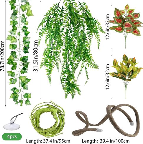 Reptile Vines, Reptile Plants for Bearded Dragon Tank Accessories, Chameleon Cage Accessories, Flexible Jungle Climbing Vines, Terrarium Fake Plants Habitat Decor for Chameleon, Lizards, Gecko, Snake in Kuwait