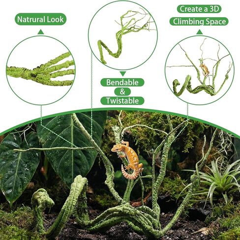 Reptile Vines, Reptile Plants for Bearded Dragon Tank Accessories, Chameleon Cage Accessories, Flexible Jungle Climbing Vines, Terrarium Fake Plants Habitat Decor for Chameleon, Lizards, Gecko, Snake in Kuwait