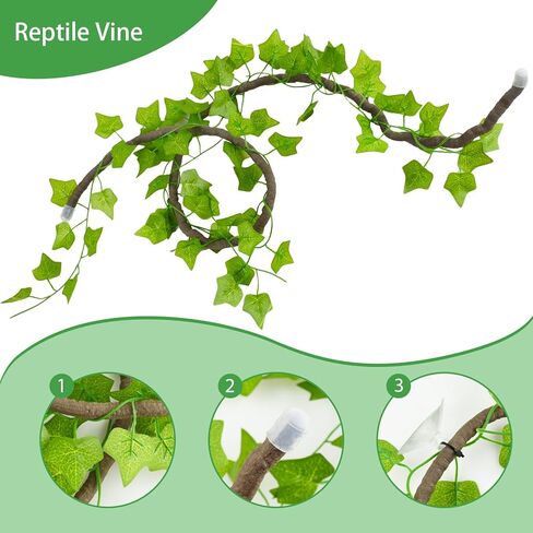 Reptile Vines, Reptile Plants for Bearded Dragon Tank Accessories, Chameleon Cage Accessories, Flexible Jungle Climbing Vines, Terrarium Fake Plants Habitat Decor for Chameleon, Lizards, Gecko, Snake in Kuwait