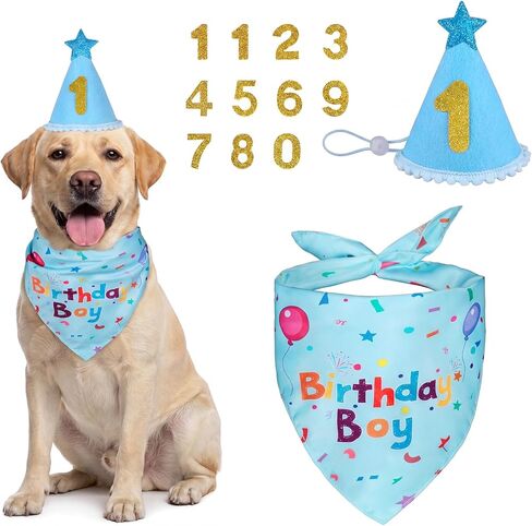 مجموعة باندانا عيد ميلاد الكلب، لوازم حفلات أعياد الميلاد للكلاب، قبعة حفلات عيد ميلاد للكلاب الصبيان والبنات مع أرقام للكلاب الكبيرة والمتوسطة والصغيرة (أزرق) in Kuwait