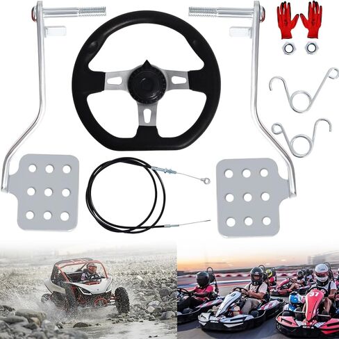Wadoy Go Kart Brake Throttle Pedals with Automotive Steering Wheels, 𝑼𝒑𝒈𝒓𝒂𝒅𝒆 71" Cable with Return Springs Kit, Go Kart Accessories Go Kart Steering Kit in Saudi Arabia