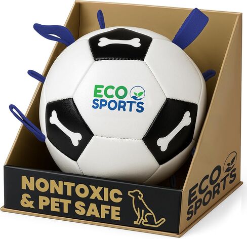 كرة قدم للكلاب الكبيرة من Eco Sports مزودة بأشرطة - كرة قدم للكلاب متينة وتفاعلية غير سامة مع عروات قطنية لتدريب الجلب واللعب في الهواء الطلق، حيوانات أليفة وكلاب كبيرة الحجم باللون الأزرق in Kuwait