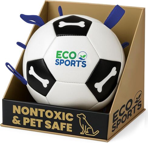 Eco Sports Big Dog Soccer Ball with Straps – Non Toxic Interactive Durable Dog Soccer Ball with Cotton Grab Tabs for Fetch Training and Outdoor Play, Big Size Pets and Dogs Blue in Saudi Arabia
