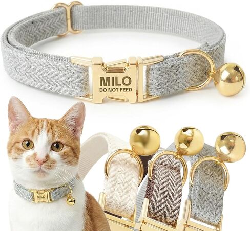 Custom Engraved Cat Collar with Removable Bow Tie - Personalized ID Tag & Safety Bell, Adjustable Luxury Polyester Pet Collar (Small & Large Sizes), （Non- Breakaway） Multiple Colors for Cats in Kuwait