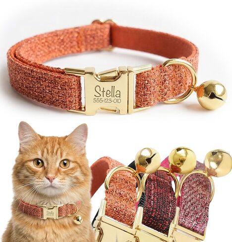 Custom Engraved Cat Collar with Removable Bow Tie - Personalized ID Tag & Safety Bell, Adjustable Luxury Polyester Pet Collar (Small & Large Sizes), （Non- Breakaway） Multiple Colors for Cats in Kuwait