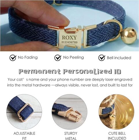 Custom Engraved Cat Collar with Removable Bow Tie - Personalized ID Tag & Safety Bell, Adjustable Luxury Polyester Pet Collar (Small & Large Sizes), （Non- Breakaway） Multiple Colors for Cats in Kuwait
