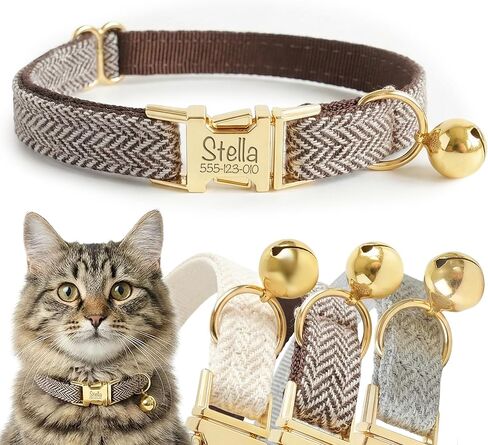 Custom Engraved Cat Collar with Removable Bow Tie - Personalized ID Tag & Safety Bell, Adjustable Luxury Polyester Pet Collar (Small & Large Sizes), （Non- Breakaway） Multiple Colors for Cats in Kuwait