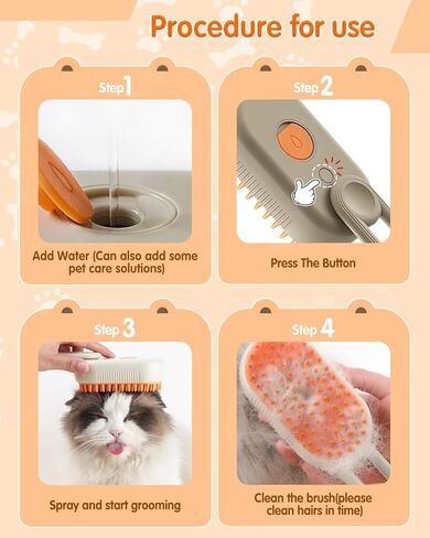 Pet Steam Brush, 2026 Upgrade 3 in 1 Self Cleaning Steam Cat Brush Pet Spray Comb, Anti-Static Pets Grooming Spray Brushes with Massage Cleaning Shedding for Long Short Haired Cats Dogs (White) in Saudi Arabia