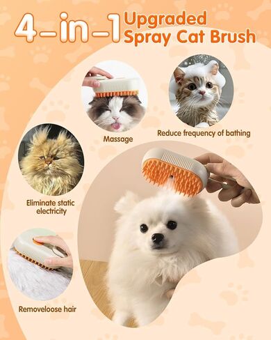Pet Steam Brush, 2026 Upgrade 3 in 1 Self Cleaning Steam Cat Brush Pet Spray Comb, Anti-Static Pets Grooming Spray Brushes with Massage Cleaning Shedding for Long Short Haired Cats Dogs (White) in Saudi Arabia