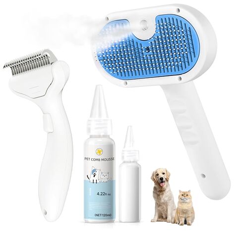Pet Steam Brush for Dog & Cat - 3-in-1 Steam Grooming Brush for Shedding & Hair Removal - Self Cleaning Spray Comb with Mist for Long Haired Pets, Blue(waterless shampoo not include) in Kuwait
