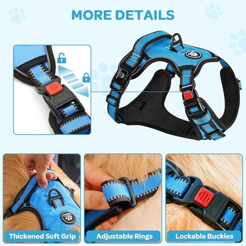FURRYFECTION Plaid Dog Harness for Large Dogs, Reflective No Pull Adjustable Pet Vest with Front Clip, Leash, Easy Control Handle and Seat Belt, Blue, L in Kuwait