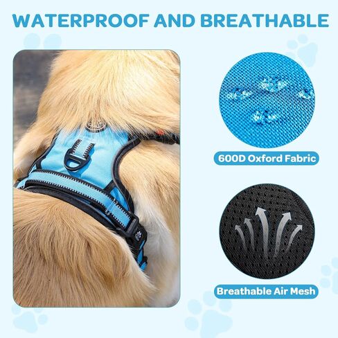 FURRYFECTION Plaid Dog Harness for Large Dogs, Reflective No Pull Adjustable Pet Vest with Front Clip, Leash, Easy Control Handle and Seat Belt, Blue, L in Kuwait