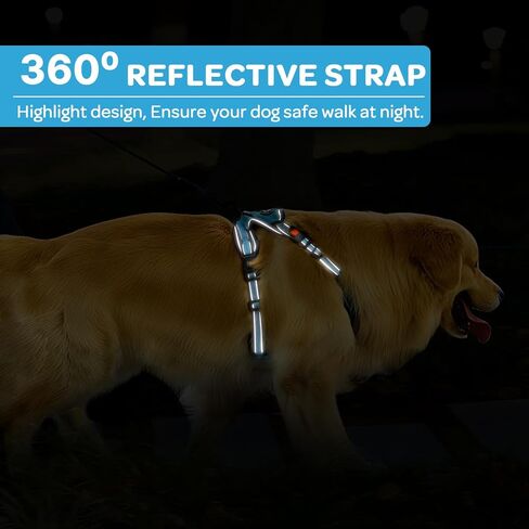 FURRYFECTION Plaid Dog Harness for Large Dogs, Reflective No Pull Adjustable Pet Vest with Front Clip, Leash, Easy Control Handle and Seat Belt, Blue, L in Kuwait