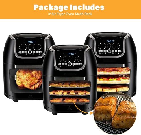 ALJ Premium Concave Air Fryer Rack for PowerXL Vortex Air Fryer Pro 10QT, 3PCS Air Fryer Oven Mesh Style Food Tray Shelf Grill Crisper Plate Rack Grate Grid for PowerXL Air Fryer, Dishwasher Safe in Kuwait