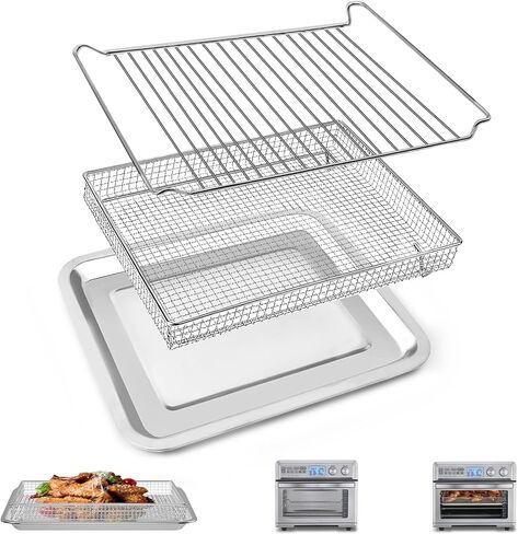 3-Piece Air Fryer Accessories for Cuisinart TOA-95NAS Extra-Large Toaster Oven, Stainless Steel Replacement Crisper Basket, Baking Tray & Wire Rack Parts for Bake Broil Roast, Dishwasher Safe in Kuwait