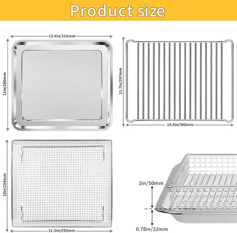 3-Piece Air Fryer Accessories for Cuisinart TOA-95NAS Extra-Large Toaster Oven, Stainless Steel Replacement Crisper Basket, Baking Tray & Wire Rack Parts for Bake Broil Roast, Dishwasher Safe in Kuwait