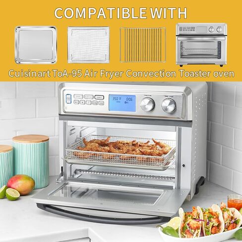 3-Piece Air Fryer Accessories for Cuisinart TOA-95NAS Extra-Large Toaster Oven, Stainless Steel Replacement Crisper Basket, Baking Tray & Wire Rack Parts for Bake Broil Roast, Dishwasher Safe in Kuwait