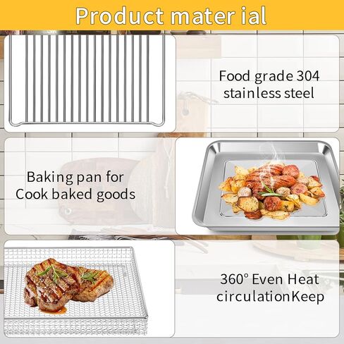 3-Piece Air Fryer Accessories for Cuisinart TOA-95NAS Extra-Large Toaster Oven, Stainless Steel Replacement Crisper Basket, Baking Tray & Wire Rack Parts for Bake Broil Roast, Dishwasher Safe in Kuwait