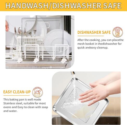 3-Piece Air Fryer Accessories for Cuisinart TOA-95NAS Extra-Large Toaster Oven, Stainless Steel Replacement Crisper Basket, Baking Tray & Wire Rack Parts for Bake Broil Roast, Dishwasher Safe in Kuwait