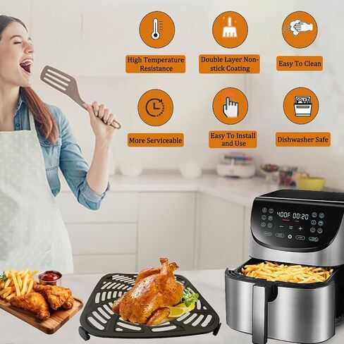 مقلاة هوائية مربعة 8QT لمقلاة الهواء Gourmia GAF856، لوحة شواية مقلاة هوائية ممتازة غير لاصقة، صينية هش إدراج رف شبكي لمقلاة الهواء Gourmia 8QT، آمنة للاستخدام في غسالة الأطباق in Kuwait