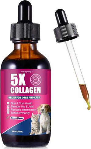 5X Collagen Liquid Drops for Dogs and Cats, Skin & Coat, Hip & Joint Support, with MSM, Biotin and Hyaluronic Acid, Bacon Flavor, 2 fl oz in Kuwait