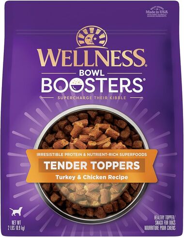 Wellness Bowl Boosters Tender Toppers Dog Food Topper for Small, Medium, and Large Breeds, Grain Free, Natural, Turkey and Chicken Recipe, 2 lb Bag in Kuwait