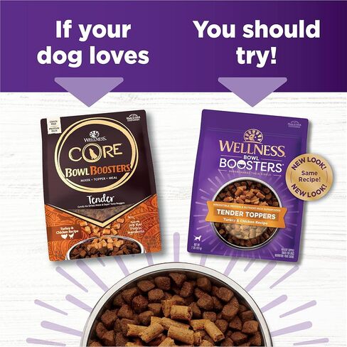 Wellness Bowl Boosters Tender Toppers Dog Food Topper for Small, Medium, and Large Breeds, Grain Free, Natural, Turkey and Chicken Recipe, 2 lb Bag in Kuwait