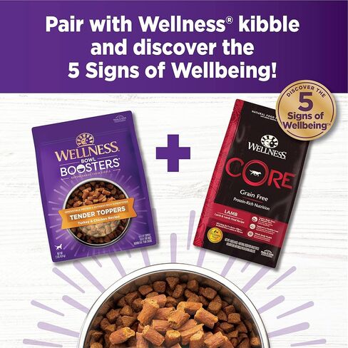 Wellness Bowl Boosters Tender Toppers Dog Food Topper for Small, Medium, and Large Breeds, Grain Free, Natural, Turkey and Chicken Recipe, 2 lb Bag in Kuwait