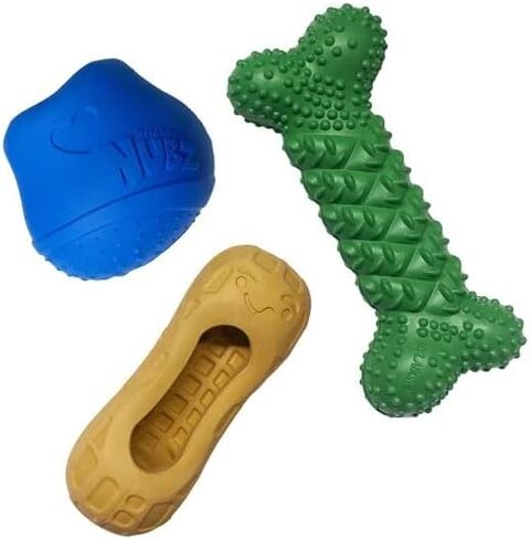 Nylabone NUBZ مجموعة متنوعة من ألعاب الكلاب تريت آند تشيو، مطاط طبيعي، 3 قطع، مضغ متوسط، تنظيف الأسنان in Kuwait