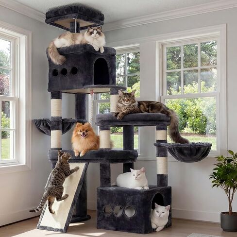 Heybly Cat Tree, 72.4-Inch Anti-Tip Cat Tower for Large Cats, All-in-One Cat Furniture with Spacious Perches, Multiple Interactive Areas, Extra-Large Sisal Scratching Board, Smoky Gray HCT060G in Saudi Arabia