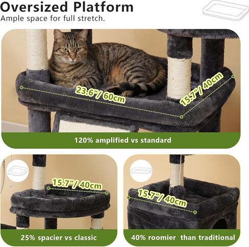 Heybly Cat Tree, 72.4-Inch Anti-Tip Cat Tower for Large Cats, All-in-One Cat Furniture with Spacious Perches, Multiple Interactive Areas, Extra-Large Sisal Scratching Board, Smoky Gray HCT060G in Saudi Arabia
