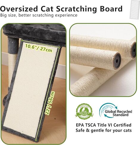 Heybly Cat Tree, 72.4-Inch Anti-Tip Cat Tower for Large Cats, All-in-One Cat Furniture with Spacious Perches, Multiple Interactive Areas, Extra-Large Sisal Scratching Board, Smoky Gray HCT060G in Saudi Arabia