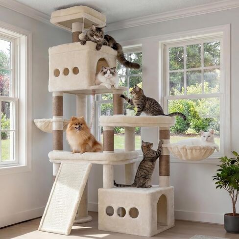 Heybly Cat Tree, 72.4-Inch Anti-Tip Cat Tower for Large Cats, All-in-One Cat Furniture with Spacious Perches, Multiple Interactive Areas, Extra-Large Sisal Scratching Board, Smoky Gray HCT060G in Saudi Arabia