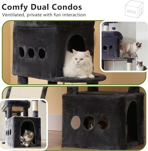 Heybly Cat Tree, 72.4-Inch Anti-Tip Cat Tower for Large Cats, All-in-One Cat Furniture with Spacious Perches, Multiple Interactive Areas, Extra-Large Sisal Scratching Board, Smoky Gray HCT060G in Saudi Arabia