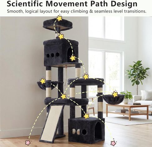 Heybly Cat Tree, 72.4-Inch Anti-Tip Cat Tower for Large Cats, All-in-One Cat Furniture with Spacious Perches, Multiple Interactive Areas, Extra-Large Sisal Scratching Board, Smoky Gray HCT060G in Saudi Arabia