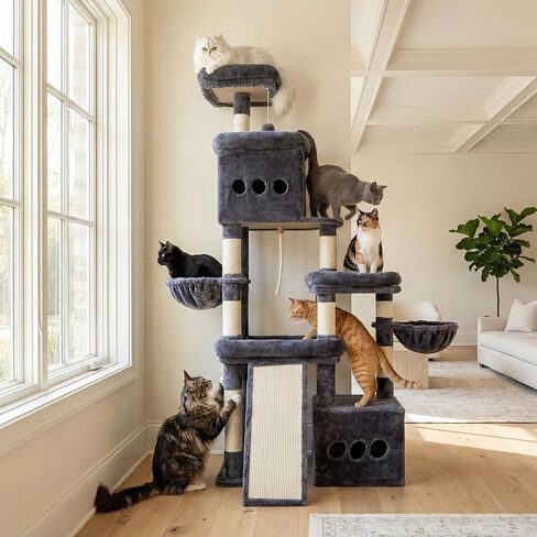 Heybly Cat Tree, 72.4-Inch Anti-Tip Cat Tower for Large Cats, All-in-One Cat Furniture with Spacious Perches, Multiple Interactive Areas, Extra-Large Sisal Scratching Board, Smoky Gray HCT060G in Saudi Arabia