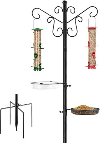 Bird Feeding Station,Heavy Duty Bird Feeder Pole with Upgraded Thickened Pole & 5-Prong Base,Hanging Hooks,Mesh Tray,Water Bowl w/Metal Snap Fastening,Wind-Resistant Wild Bird Feeding Kit for Outdoors in Kuwait