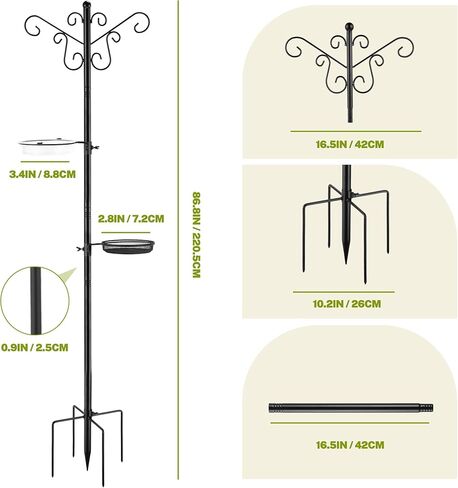 Bird Feeding Station,Heavy Duty Bird Feeder Pole with Upgraded Thickened Pole & 5-Prong Base,Hanging Hooks,Mesh Tray,Water Bowl w/Metal Snap Fastening,Wind-Resistant Wild Bird Feeding Kit for Outdoors in Kuwait