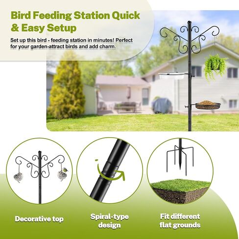 Bird Feeding Station,Heavy Duty Bird Feeder Pole with Upgraded Thickened Pole & 5-Prong Base,Hanging Hooks,Mesh Tray,Water Bowl w/Metal Snap Fastening,Wind-Resistant Wild Bird Feeding Kit for Outdoors in Kuwait