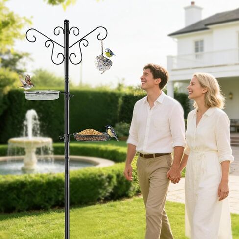 Bird Feeding Station,Heavy Duty Bird Feeder Pole with Upgraded Thickened Pole & 5-Prong Base,Hanging Hooks,Mesh Tray,Water Bowl w/Metal Snap Fastening,Wind-Resistant Wild Bird Feeding Kit for Outdoors in Kuwait
