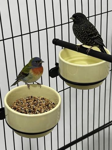 2PCS Ceramic Bird Cage Food Bowls Hanging Parrot Water Bowl Parakeet Feeding Dish Cups Lovebirds Cage Feeder for Budgie Finches Macaw Cockatiels (Yellow) in Kuwait