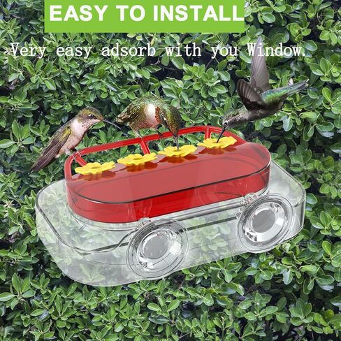 Window Hummingbird Feeder, Strong Suction Cup Hummingbird Feeder with 4 Feeding Ports, Plastic Hummingbird Feeders for Outdoors, Built-in Moat,Easy to Clean and Refil,1 Pack,10oz in Kuwait